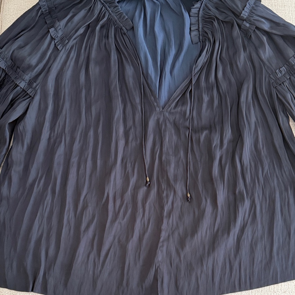 Ulla Johnson Slate Gray Pleated Silk Blouse - Picture 4 of 4